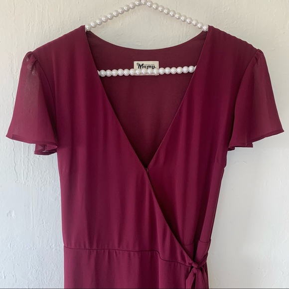 Show Me Your Mumu The Noelle Flutter Wrap Dress In Merlot - Picture 6 of 13